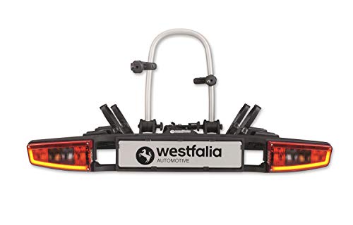 Westfalia bikelander Premium Fahrradträger für Anhängerkupplung - LED-Hybrid-Leuchten - Zusammenklappbarer Kupplungsträger für 2 Fahrräder - E-Bike geeignet - Bis zu 60 kg Zuladung